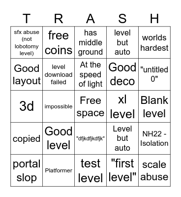 Geometry Dash 2.2 Recent Tab Bingo Card