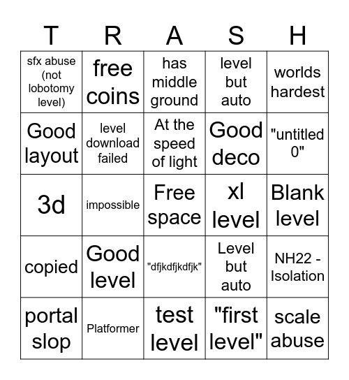 Geometry Dash 2.2 Recent Tab Bingo Card