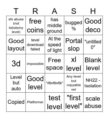 Geometry Dash 2.2 Recent Tab Bingo Card