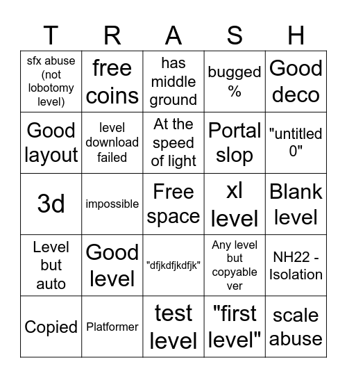 Geometry Dash 2.2 Recent Tab Bingo Card