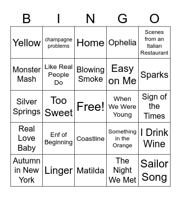 Sweater Weather Bingo Card