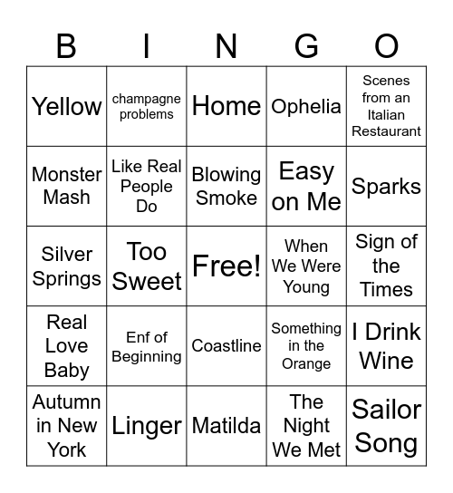 Sweater Weather Bingo Card