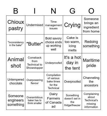 GREAT CANADIAN BAKING SHOW S10 Bingo Card