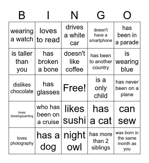 REUNION FIND SOMEONE WHO Bingo Card