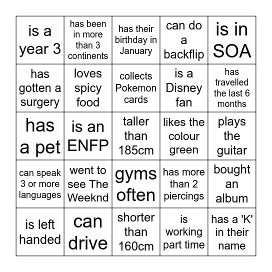 Find someone who... Bingo Card
