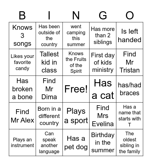 Get To Know You Bingo Card