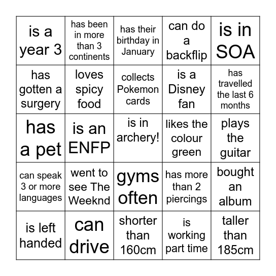 Find someone who... Bingo Card