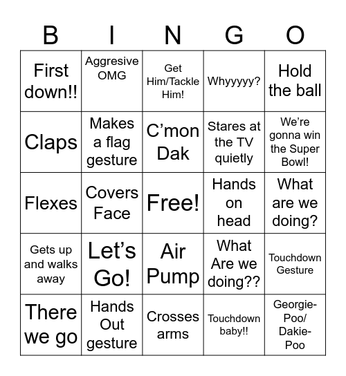Cowboys Bingo Card