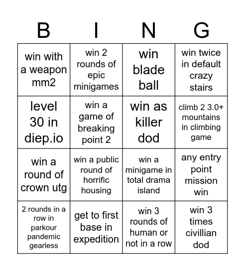 yaya Bingo Card