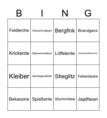 Vögel Bingo Card