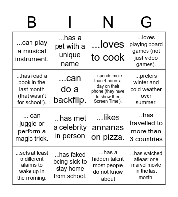 Find someone who..... Bingo Card