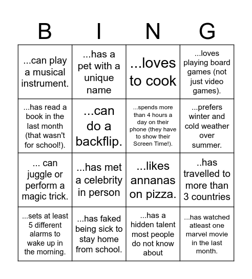 Find someone who..... Bingo Card