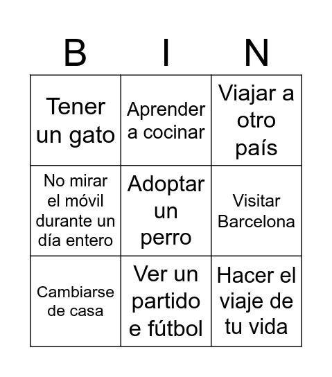 Pretérito perfecto Bingo Card