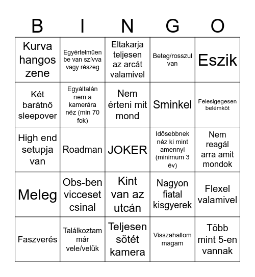 Omegle bingyo Bingo Card