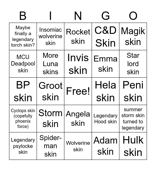 S10.5 skins Bingo Card