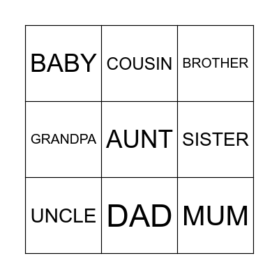 FAMILY BINGO Card