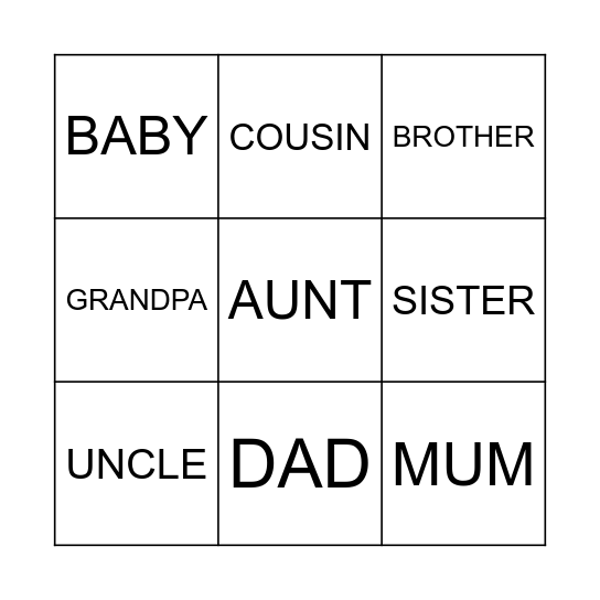 FAMILY BINGO Card