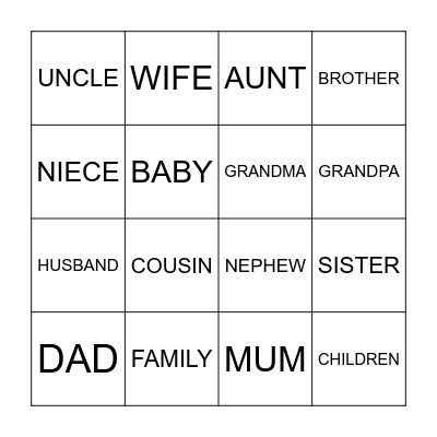 FAMILY BINGO Card