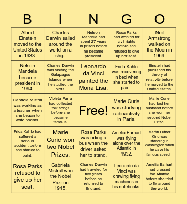 Living Museum Bingo Card