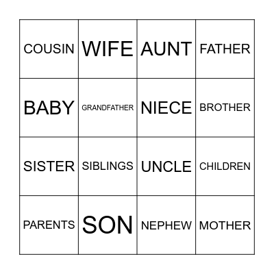 FAMILY Bingo GRADE 4 Bingo Card