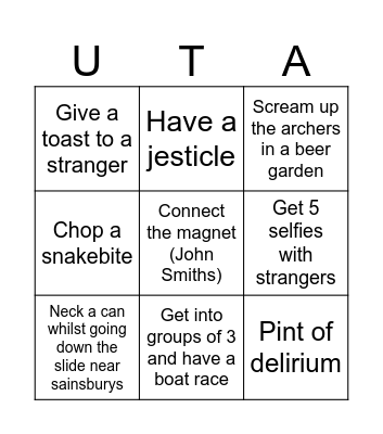 Archers road pub bingo Card