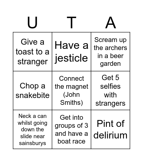 Archers road pub bingo Card