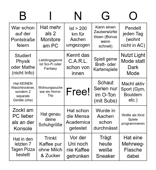 Erstiwoche 2026 Bingo Card