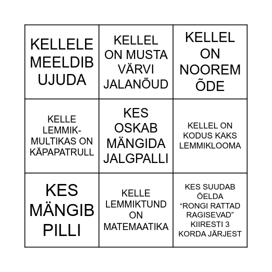 LEIA KEEGI, Bingo Card