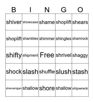 Vocabulary Bingo Card