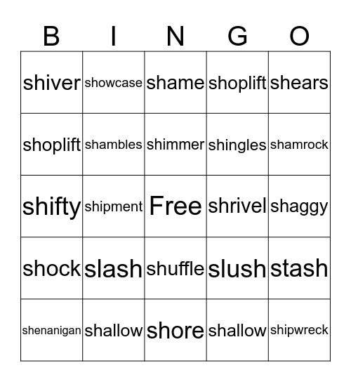 Vocabulary Bingo Card