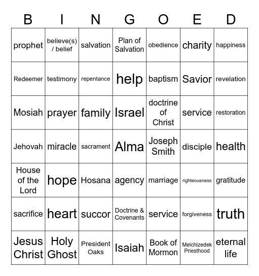 General conference bingo Card