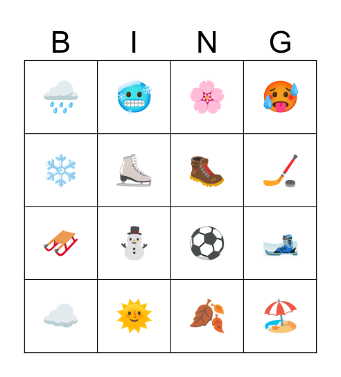 Bingo - Saison / Sport / Météo Bingo Card