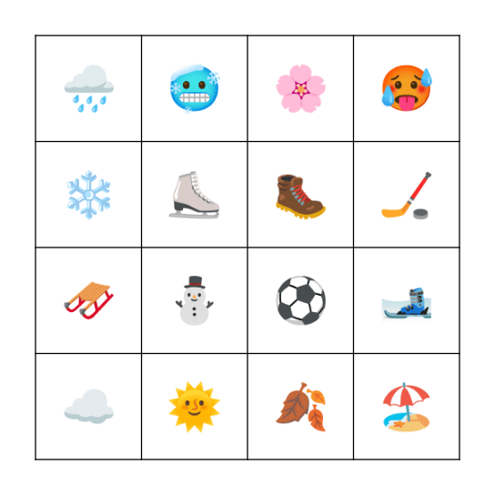 Bingo - Saison / Sport / Météo Bingo Card