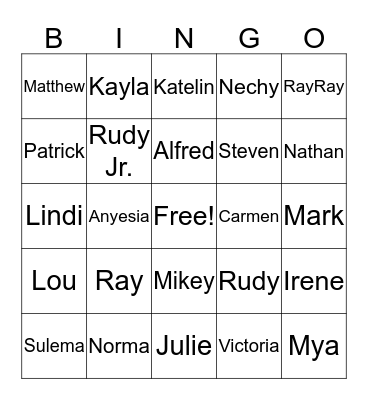 Ybarra Family Reunion Bingo Card