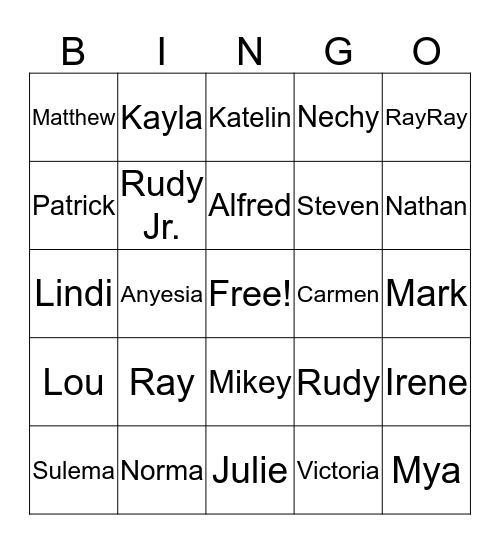 Ybarra Family Reunion Bingo Card