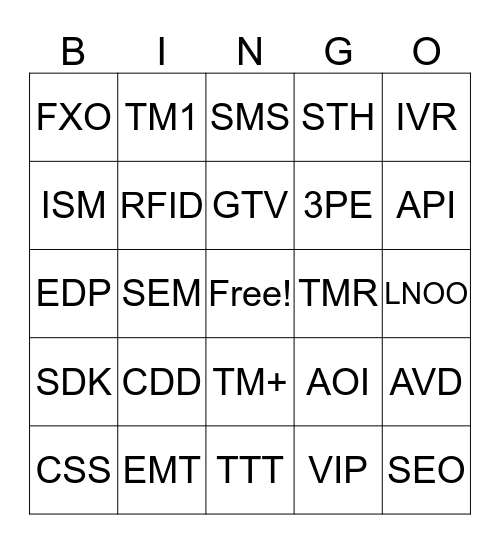 TM101 Lingo Bingo Card