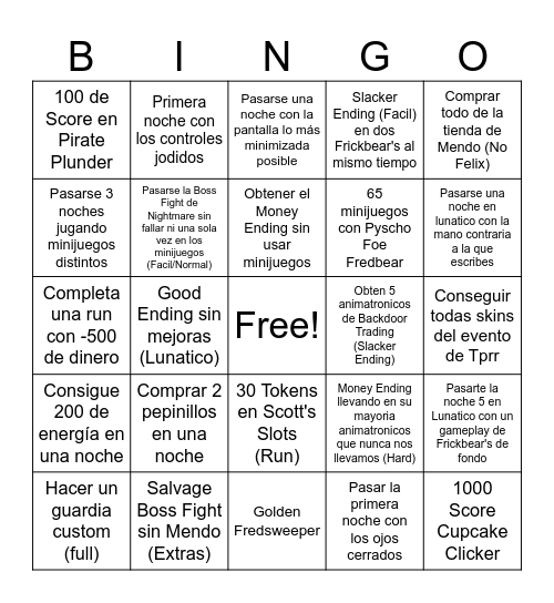 Frickbear's 3 Bingo Card