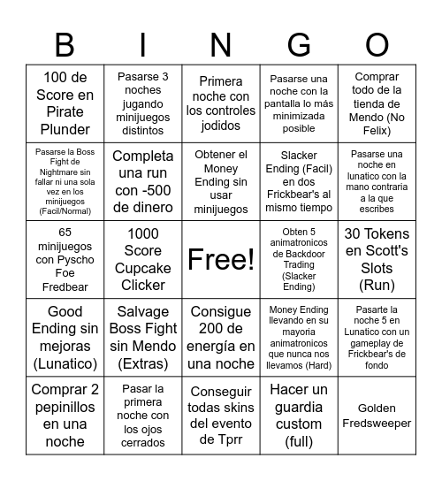 Frickbear's 3 Bingo Card