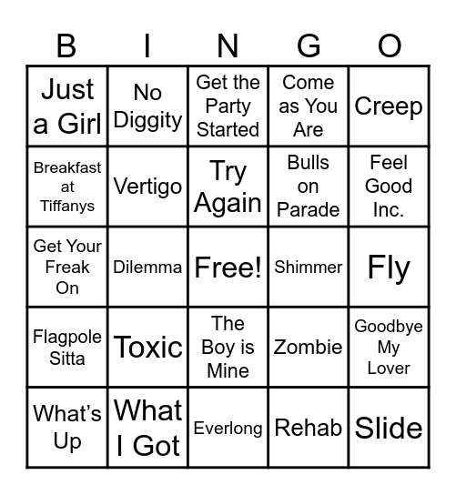 90s & 2000s Mix Bingo Card