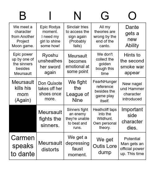 Canto 10 Bingo Card Bingo Card