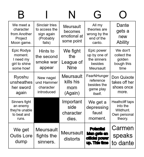 Canto 10 Bingo Card Bingo Card
