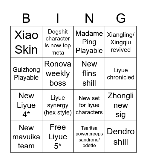 Until Lantern Rite Bingo Card
