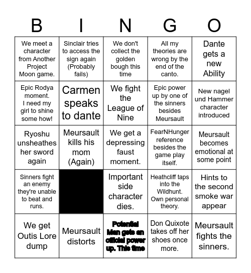 Canto 10 Bingo Card Bingo Card
