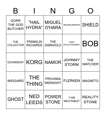MCU Gifs Bingo Card