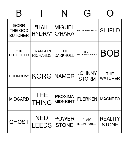 MCU Gifs Bingo Card