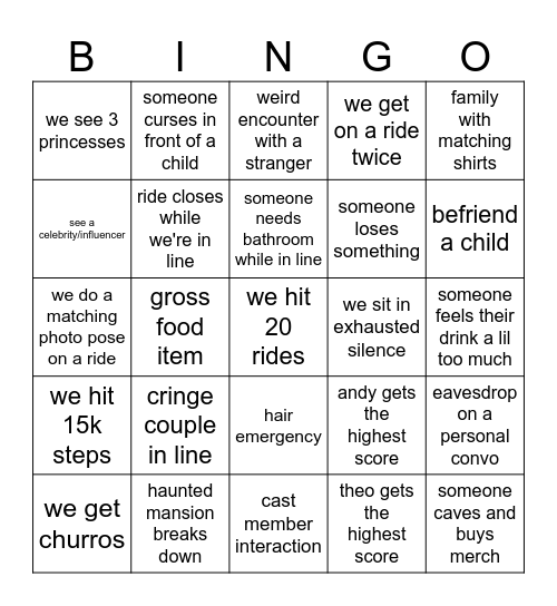 Disneyland! Bingo Card
