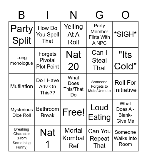 Frostbitten Bingo Card