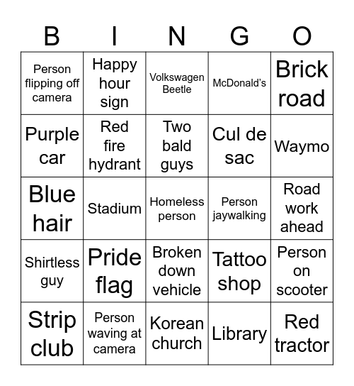 Geoguessr Bingo Card