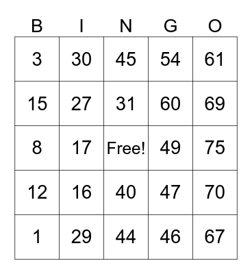 Untitled Bingo Card