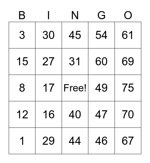 Untitled Bingo Card